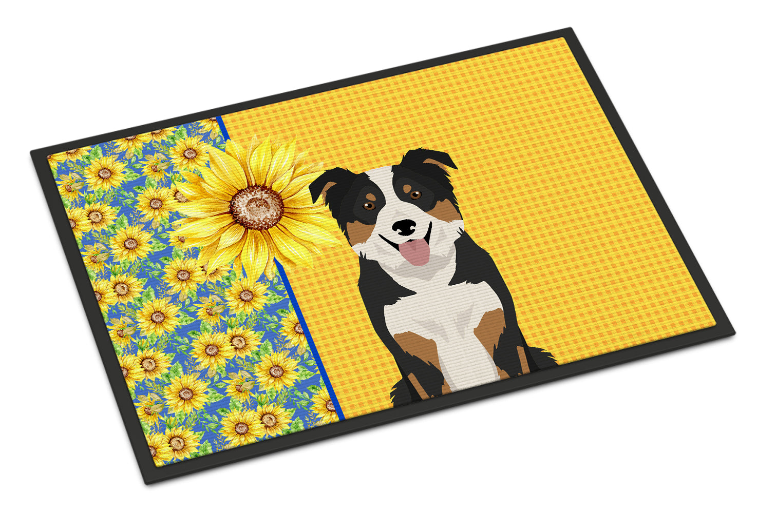 Buy this Summer Sunflowers Tricolor Border Collie Indoor or Outdoor Mat 18x27