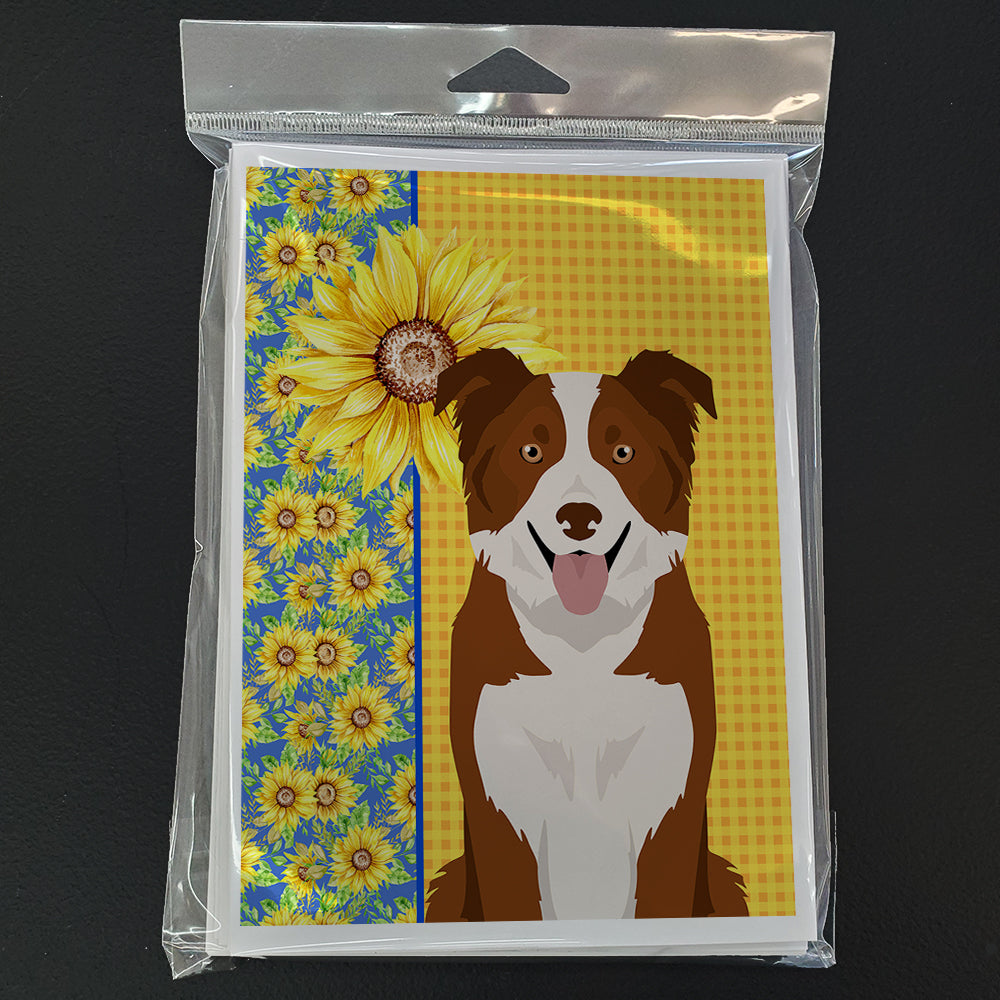 Summer Sunflowers Red and White Border Collie Greeting Cards and Envelopes Pack of 8 - the-store.com