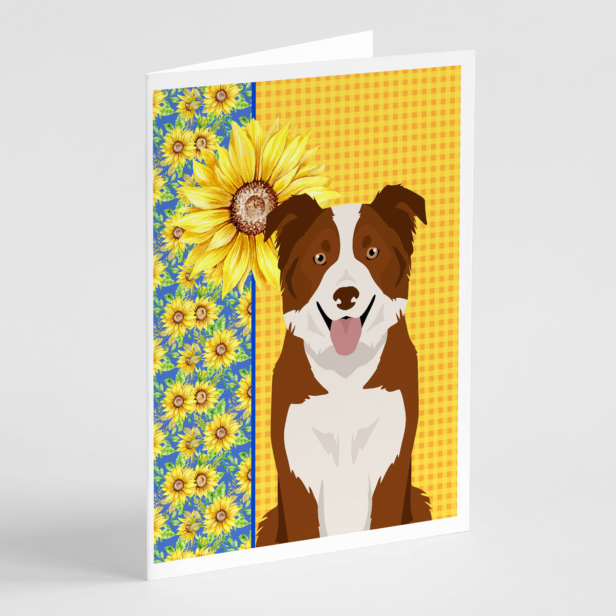 Buy this Summer Sunflowers Red and White Border Collie Greeting Cards and Envelopes Pack of 8