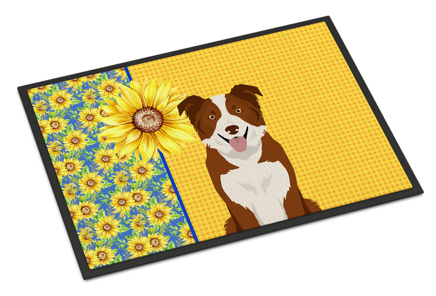 Caroline's Treasures Summer Sunflowers Red and White Border Collie Doormat - 24x36 Decorative Floor Mat – Indoor/Outdoor Rug with Artistic Flair