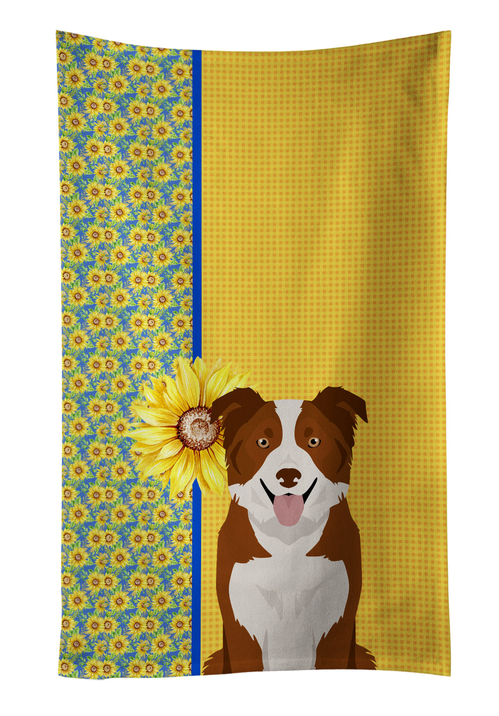 Buy this Summer Sunflowers Red and White Border Collie Kitchen Towel
