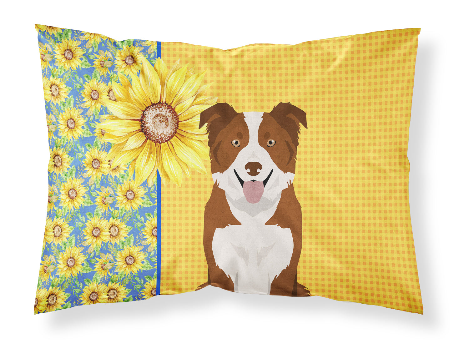 Buy this Summer Sunflowers Red and White Border Collie Fabric Standard Pillowcase