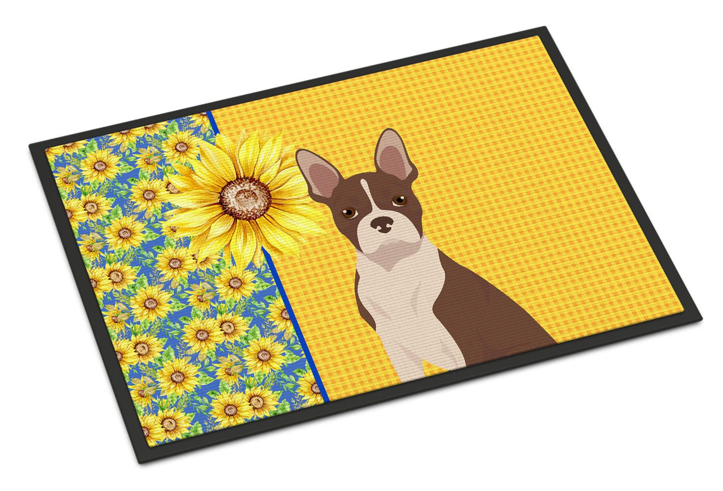 Buy this Summer Sunflowers Red Boston Terrier Indoor or Outdoor Mat 24x36