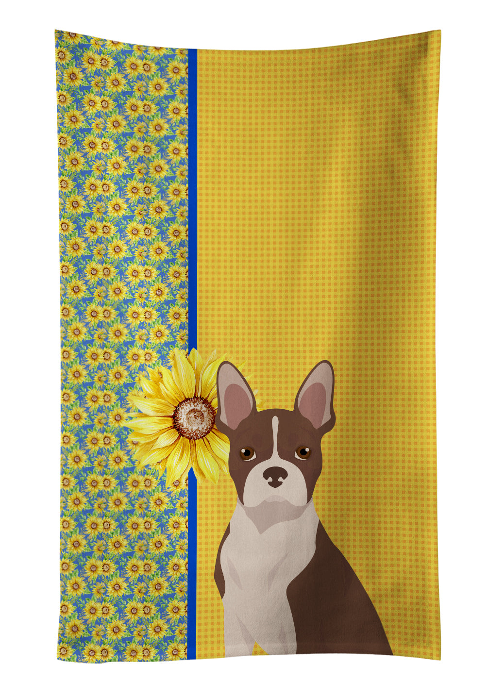 Buy this Summer Sunflowers Red Boston Terrier Kitchen Towel