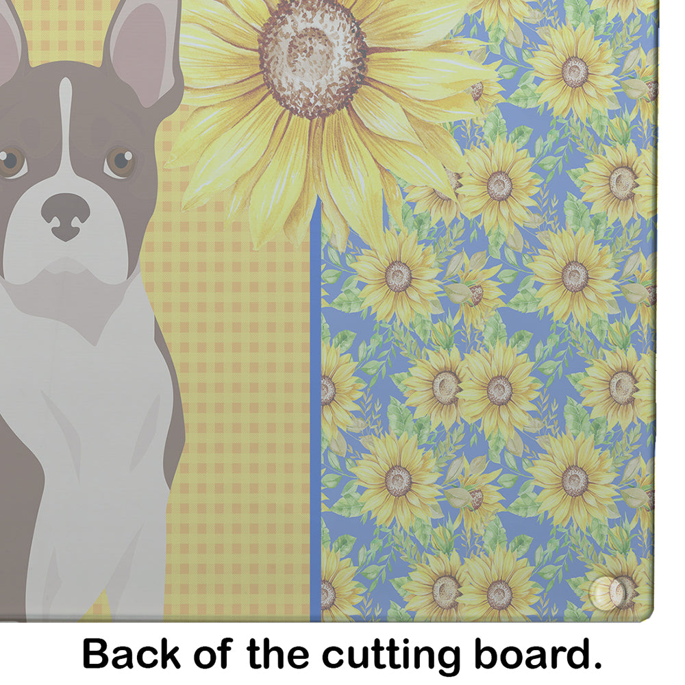 Summer Sunflowers Red Boston Terrier Glass Cutting Board Large - the-store.com