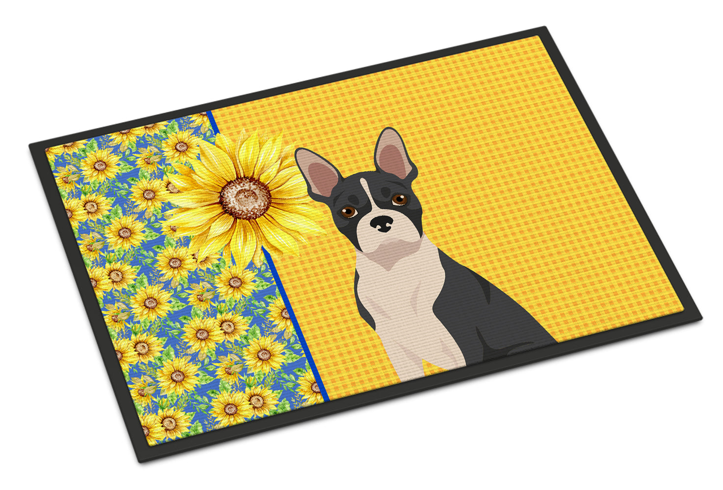 Caroline's Treasures Summer Sunflowers Black Boston Terrier Doormat - 24x36 Decorative Floor Mat – Indoor/Outdoor Rug with Artistic Flair