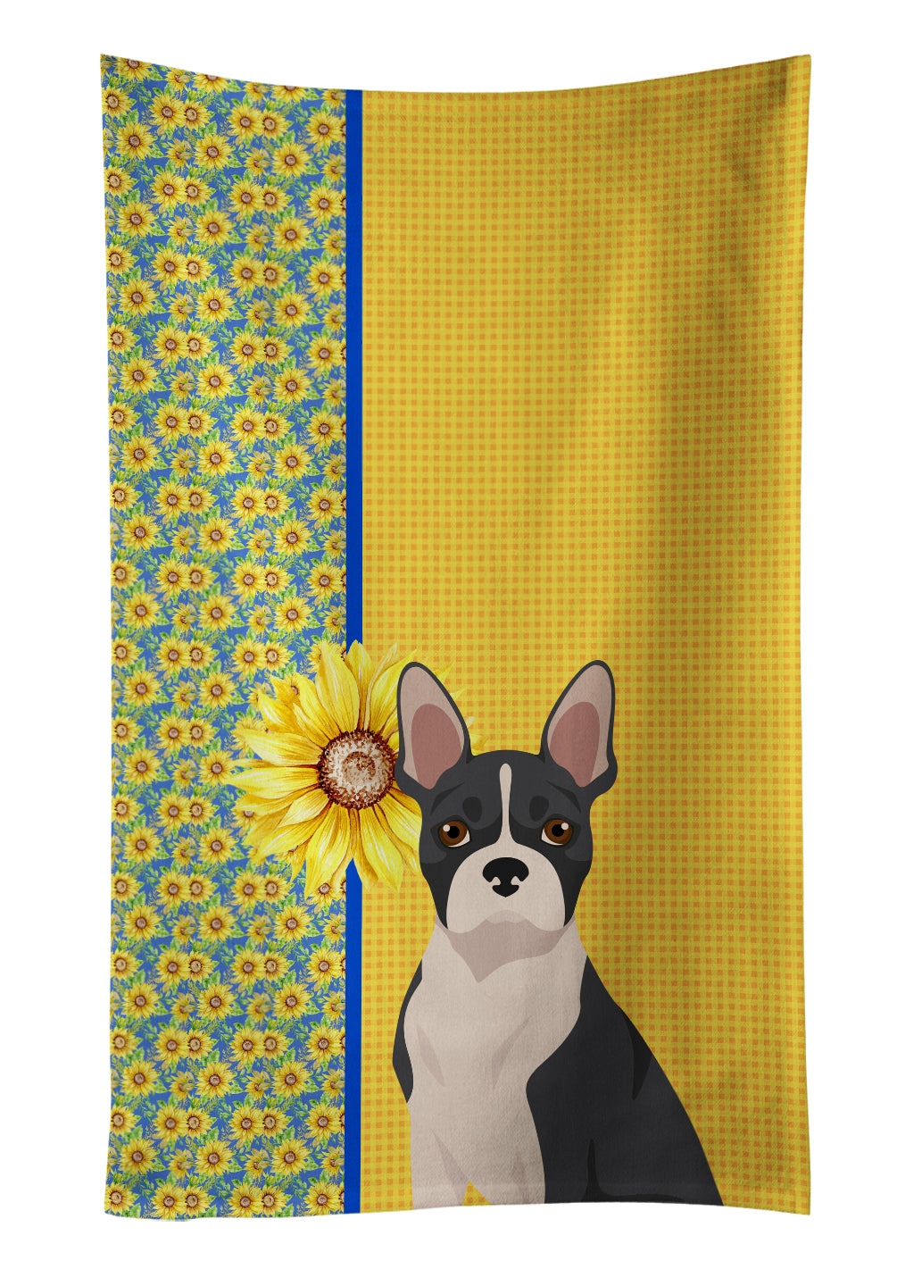 Buy this Summer Sunflowers Black Boston Terrier Kitchen Towel