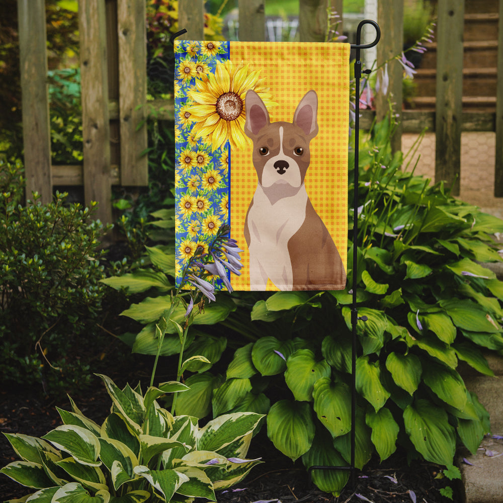 Summer Sunflowers Fawn Boston Terrier Flag Garden Size
