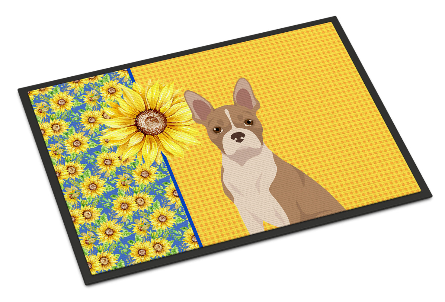 Caroline's Treasures Summer Sunflowers Fawn Boston Terrier Doormat - 24x36 Decorative Floor Mat – Indoor/Outdoor Rug with Artistic Flair