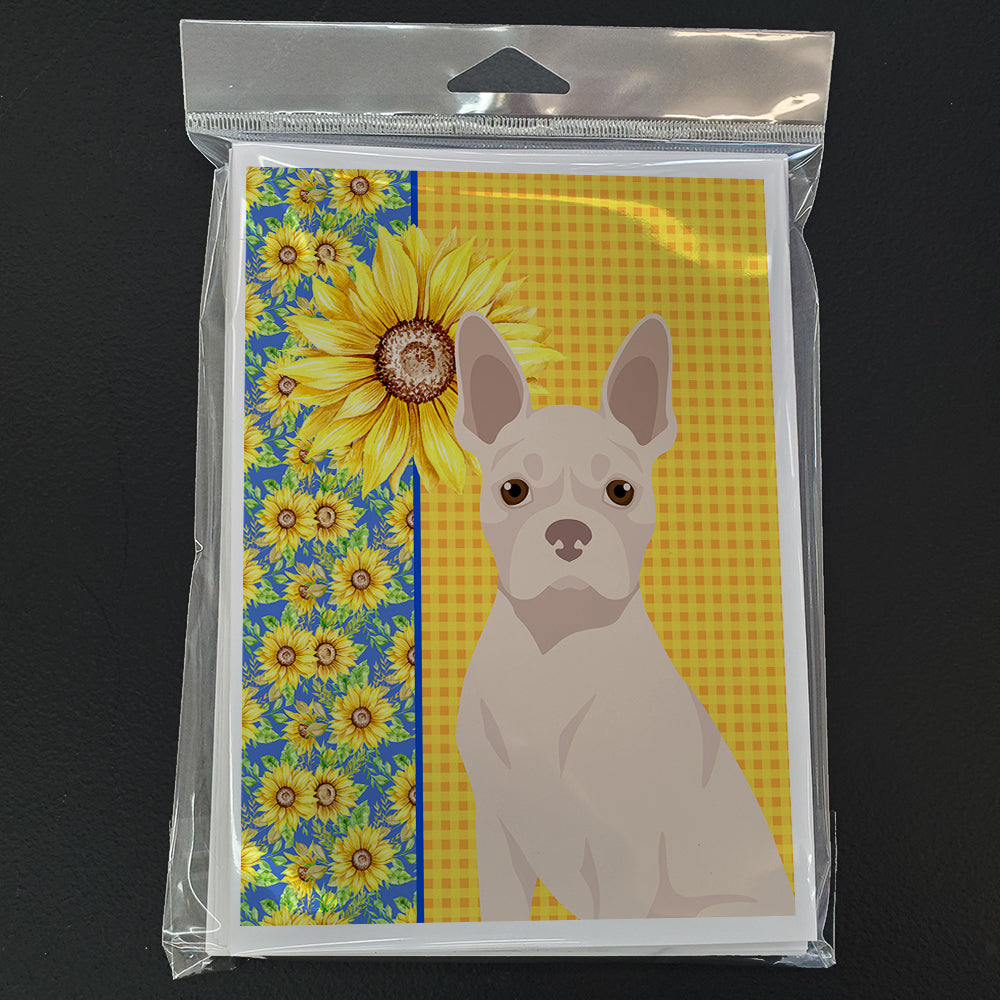 Summer Sunflowers White Boston Terrier Greeting Cards and Envelopes Pack of 8 - the-store.com