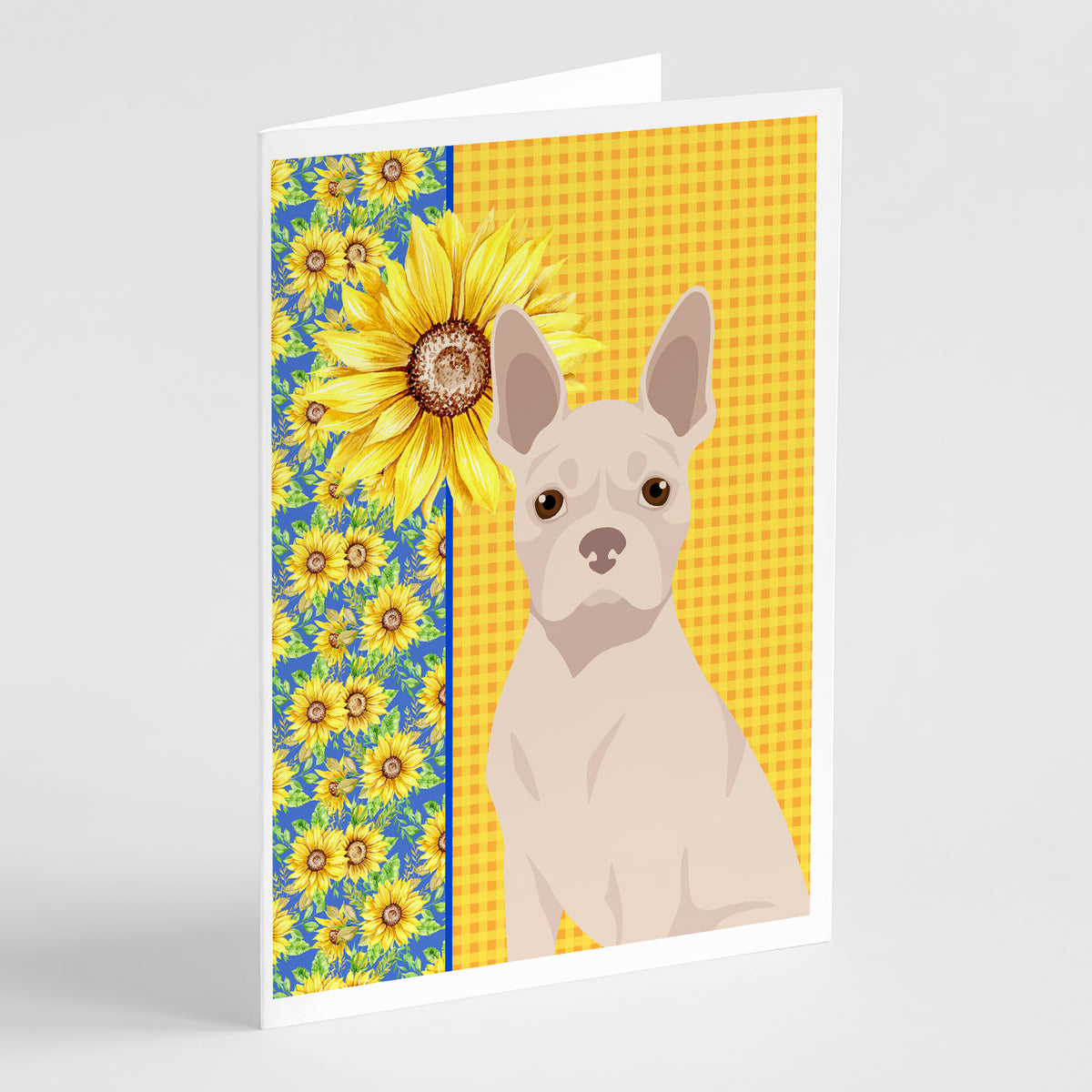 Buy this Summer Sunflowers White Boston Terrier Greeting Cards and Envelopes Pack of 8