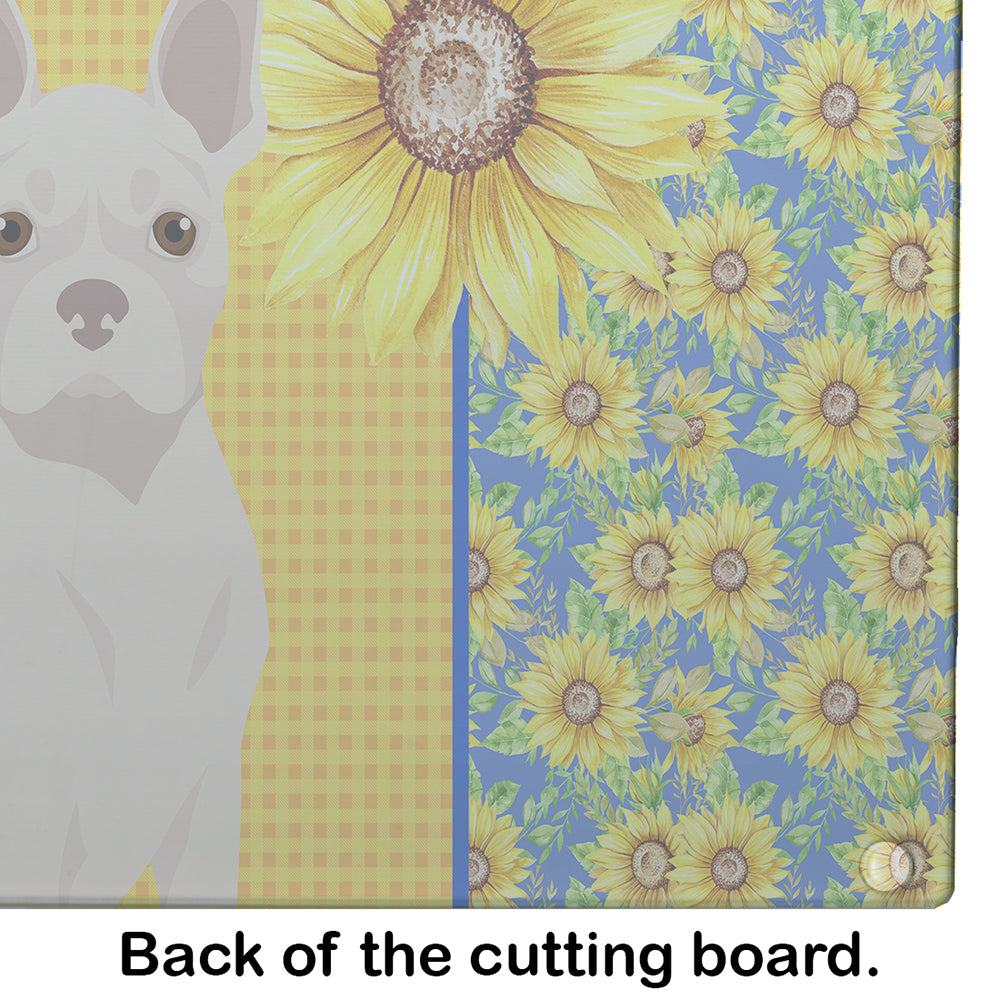 Summer Sunflowers White Boston Terrier Glass Cutting Board Large - the-store.com