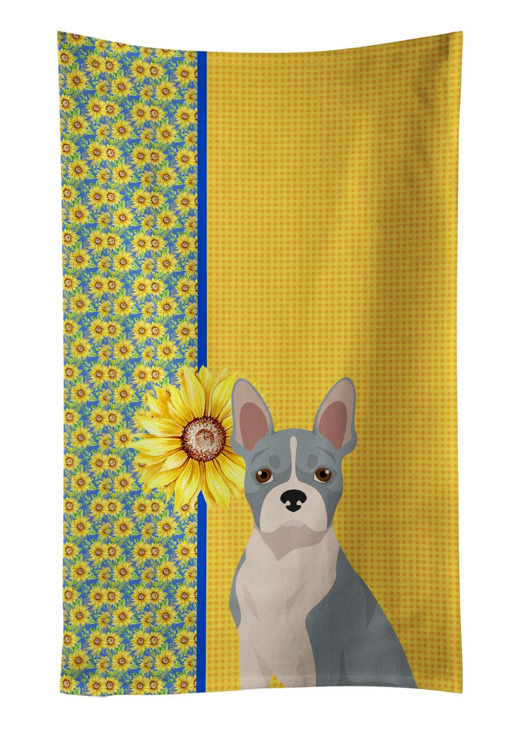 Buy this Summer Sunflowers Blue Boston Terrier Kitchen Towel