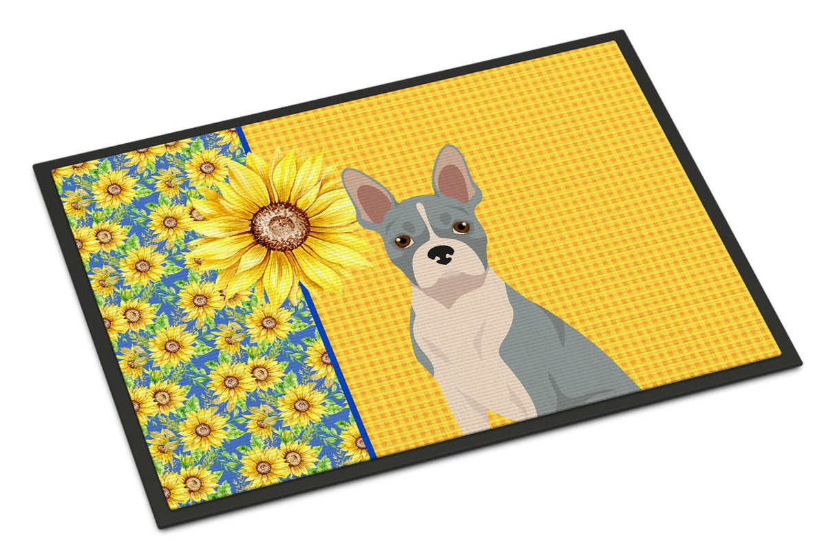Buy this Summer Sunflowers Blue Boston Terrier Indoor or Outdoor Mat 18x27