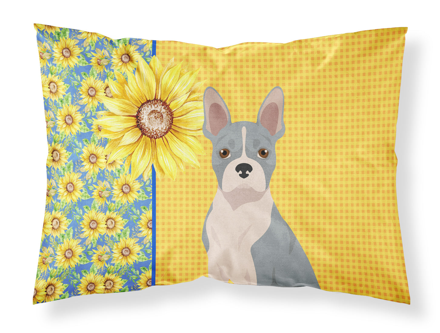 Buy this Summer Sunflowers Blue Boston Terrier Fabric Standard Pillowcase