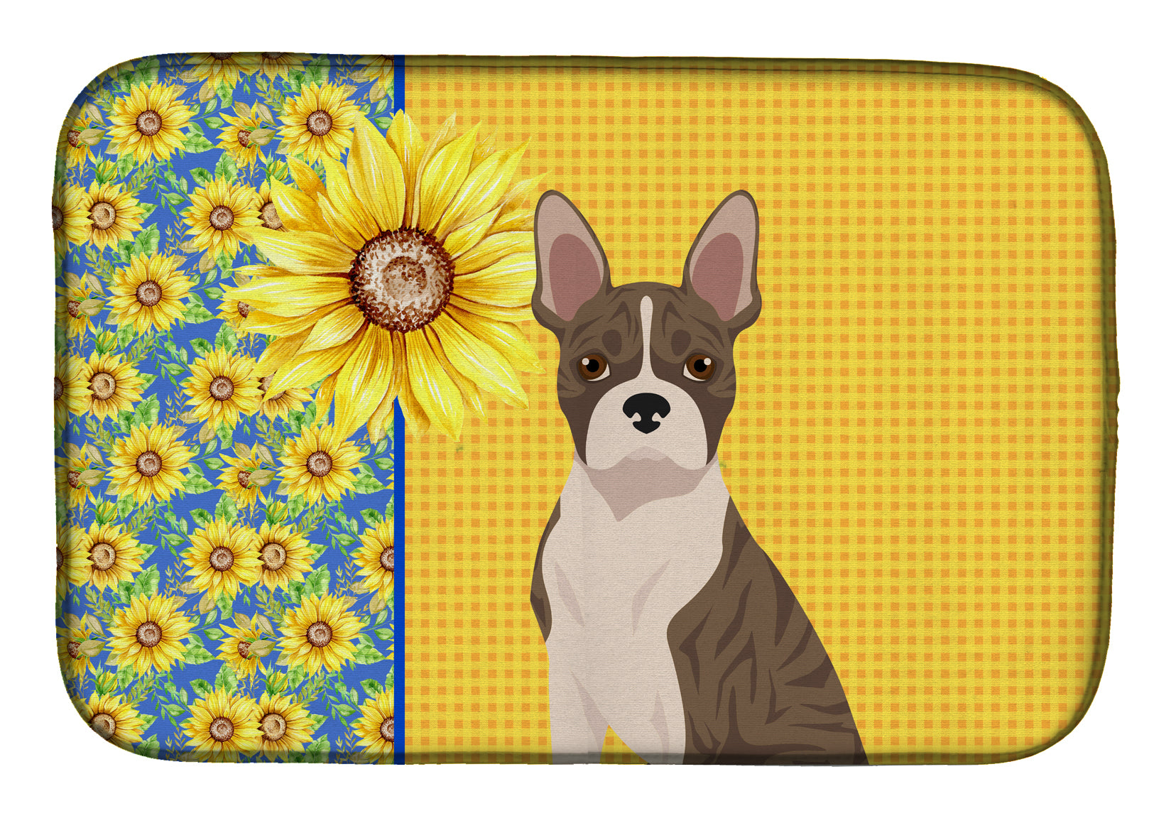 Summer Sunflowers Brindle Boston Terrier Dish Drying Mat  the-store.com.