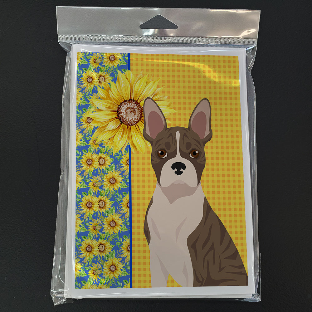 Summer Sunflowers Brindle Boston Terrier Greeting Cards and Envelopes Pack of 8 - the-store.com