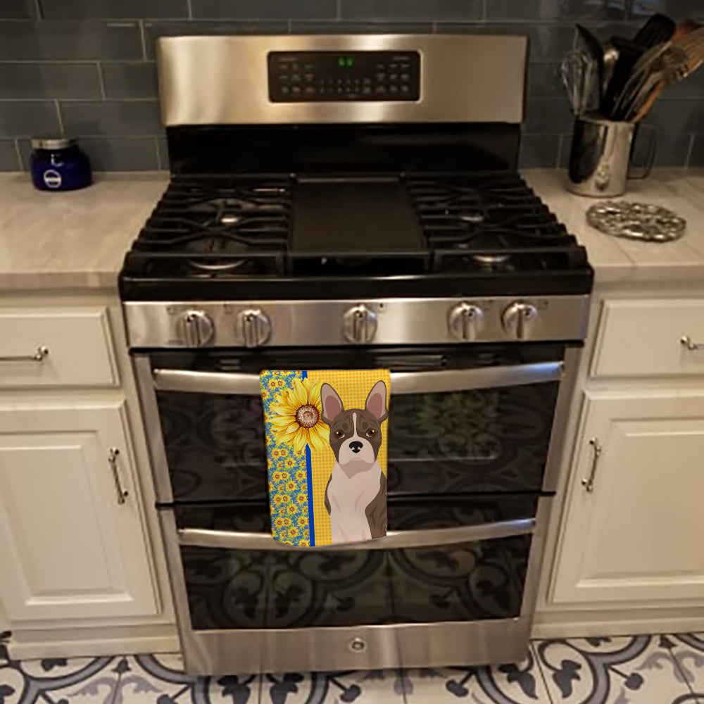 Summer Sunflowers Brindle Boston Terrier Kitchen Towel - the-store.com