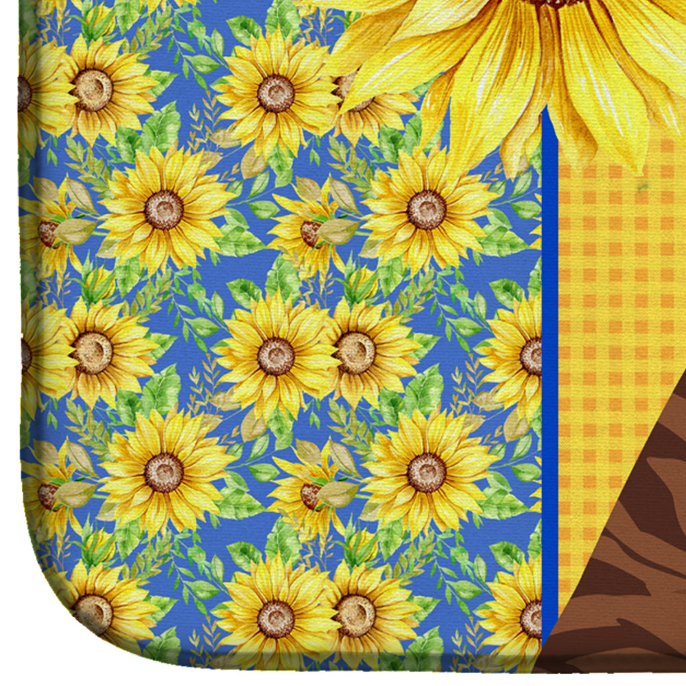 Summer Sunflowers Natural Eared Red Brindle Boxer Dish Drying Mat  the-store.com.