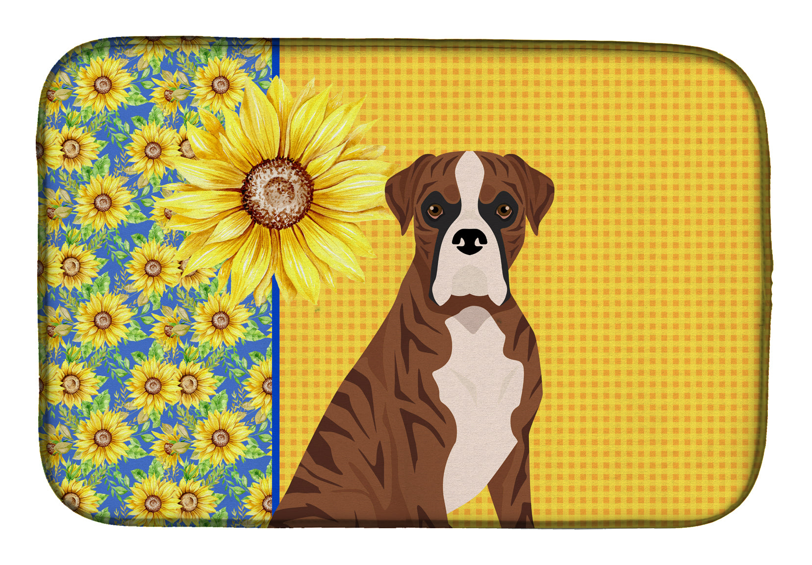 Summer Sunflowers Natural Eared Red Brindle Boxer Dish Drying Mat  the-store.com.