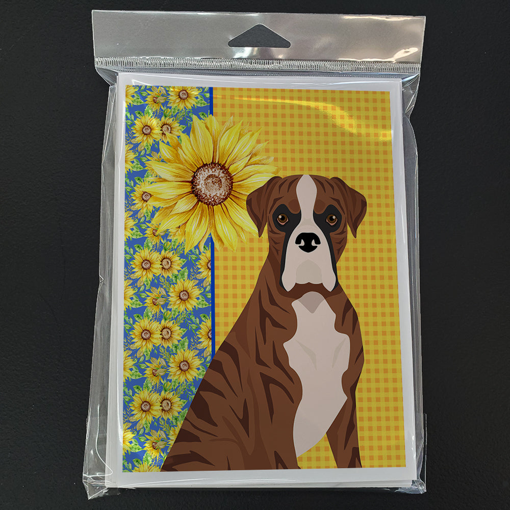 Summer Sunflowers Natural Eared Red Brindle Boxer Greeting Cards and Envelopes Pack of 8 - the-store.com
