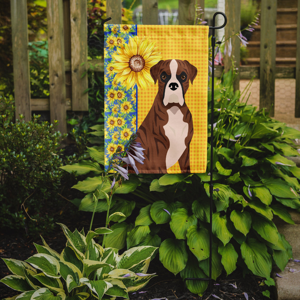 Summer Sunflowers Natural Eared Red Brindle Boxer Flag Garden Size  the-store.com.