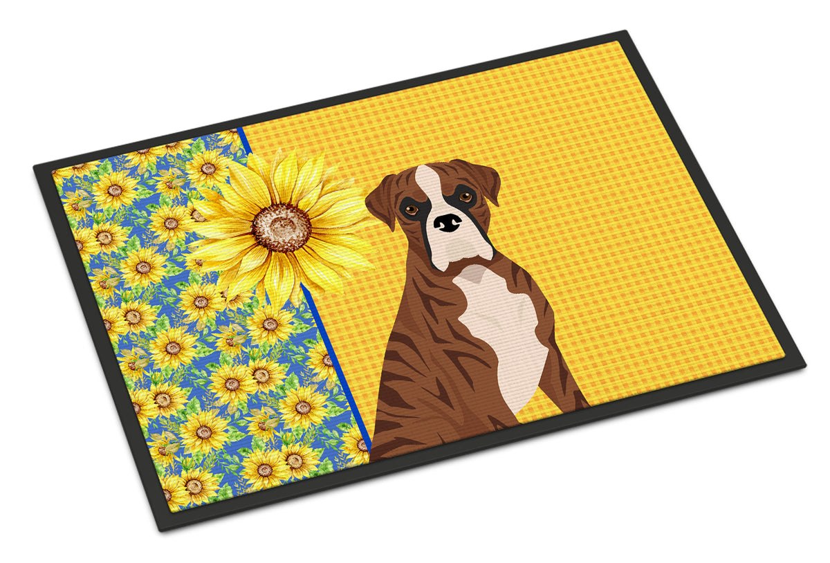 Buy this Summer Sunflowers Natural Eared Red Brindle Boxer Indoor or Outdoor Mat 24x36