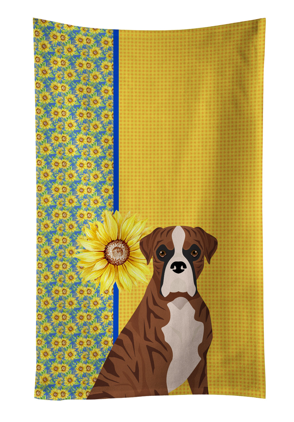 Buy this Summer Sunflowers Natural Eared Red Brindle Boxer Kitchen Towel
