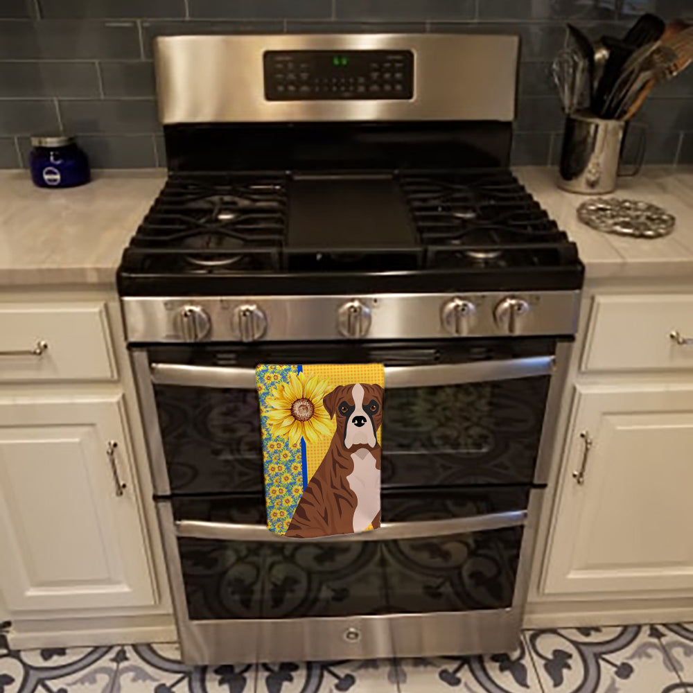 Summer Sunflowers Natural Eared Red Brindle Boxer Kitchen Towel - the-store.com