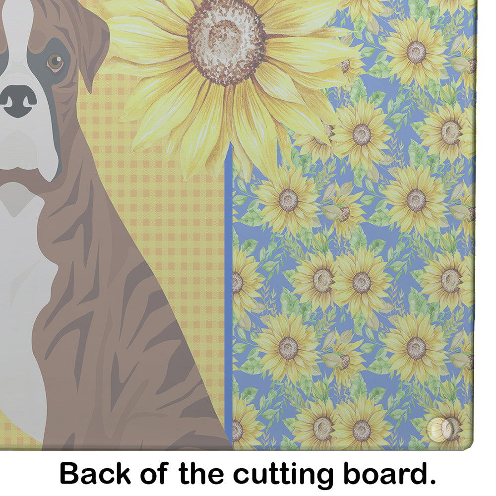 Summer Sunflowers Natural Eared Red Brindle Boxer Glass Cutting Board Large - the-store.com