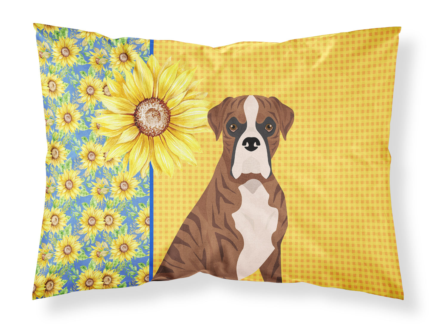 Buy this Summer Sunflowers Natural Eared Red Brindle Boxer Fabric Standard Pillowcase