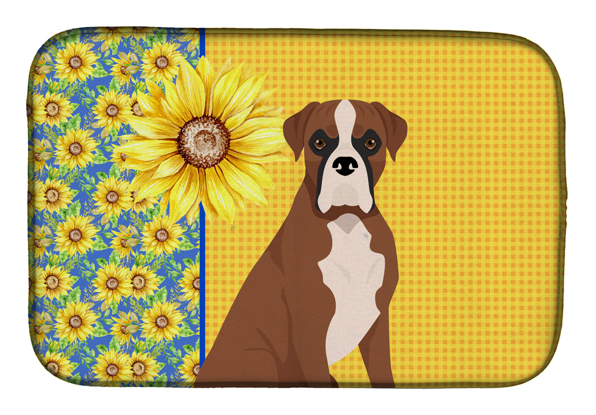 Summer Sunflowers Natural Eared Red Fawn Boxer Dish Drying Mat