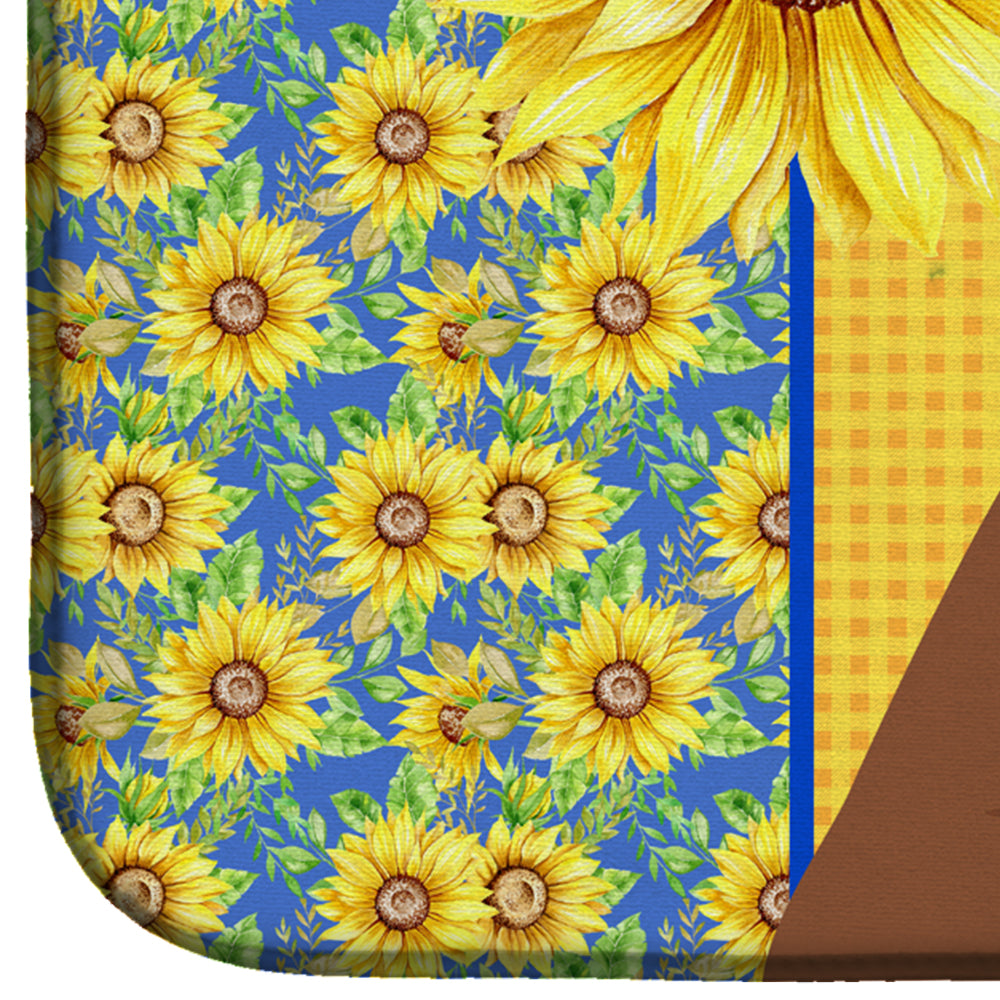 Summer Sunflowers Natural Eared Red Fawn Boxer Dish Drying Mat  the-store.com.