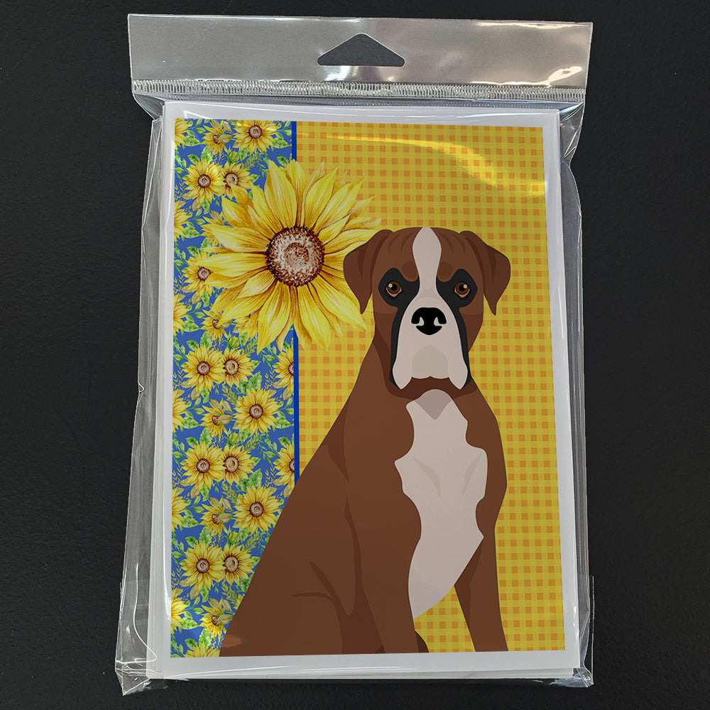 Summer Sunflowers Natural Eared Red Fawn Boxer Greeting Cards and Envelopes Pack of 8 - the-store.com