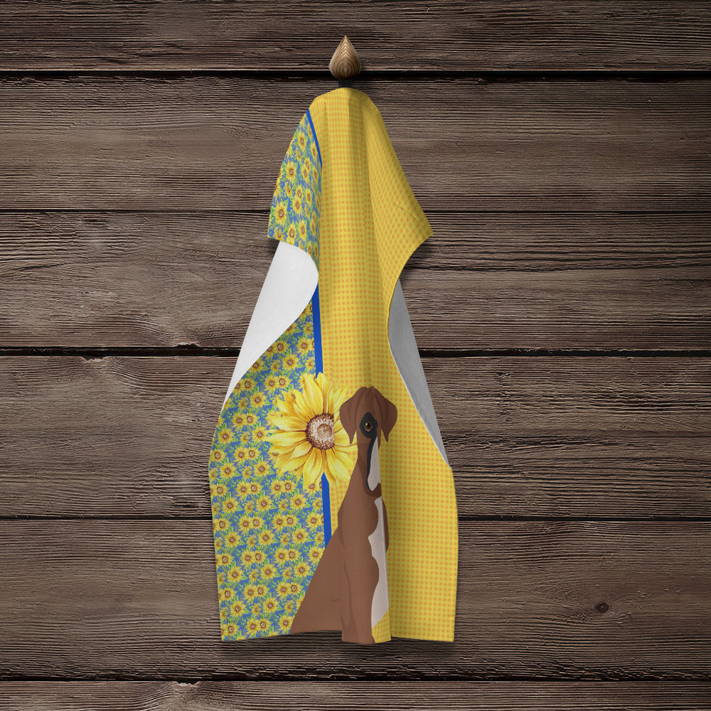 Summer Sunflowers Natural Eared Red Fawn Boxer Kitchen Towel - the-store.com