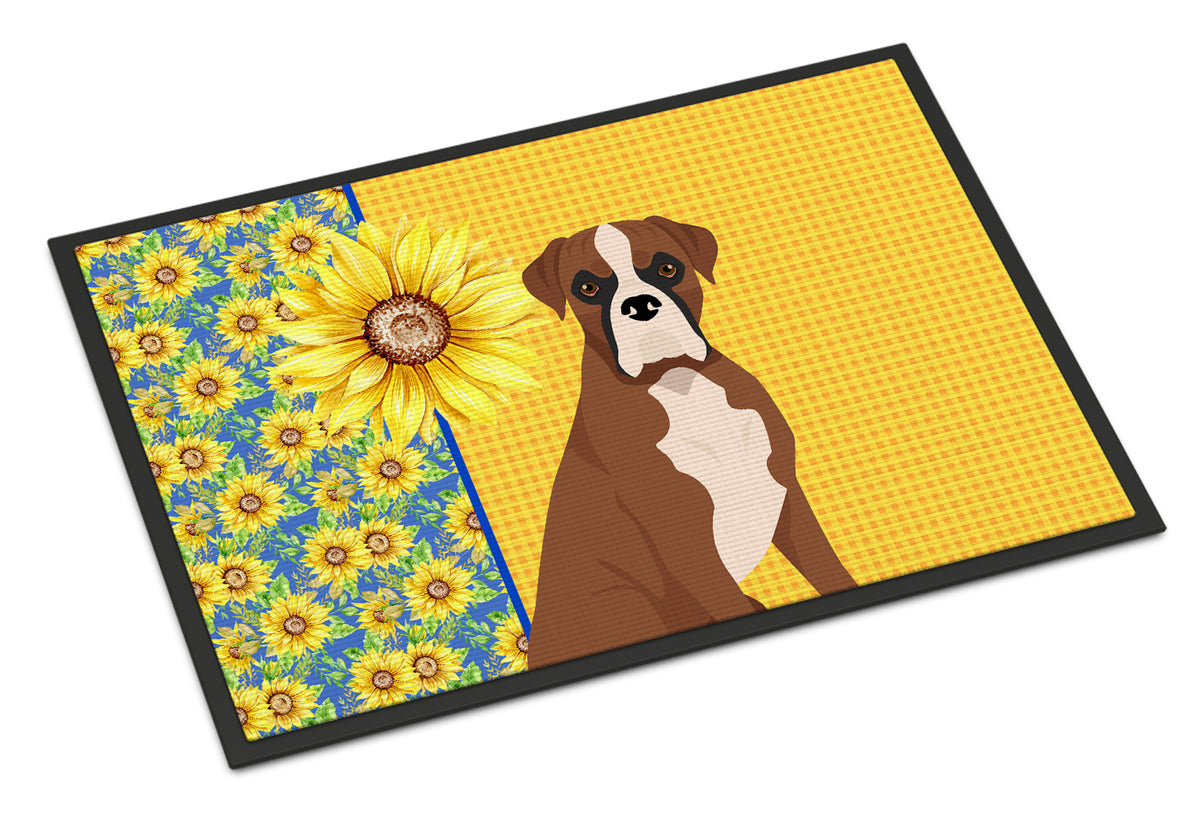 Buy this Summer Sunflowers Natural Eared Red Fawn Boxer Indoor or Outdoor Mat 18x27
