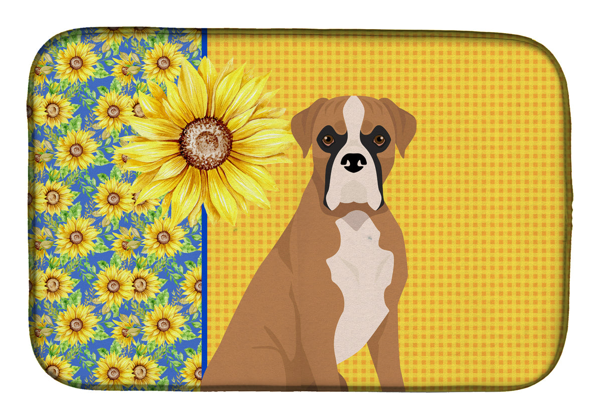 Summer Sunflowers Natural Eared Fawn Boxer Dish Drying Mat