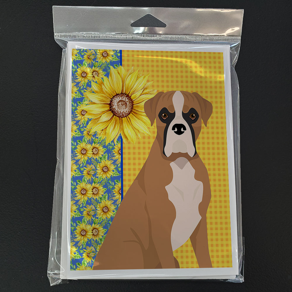 Summer Sunflowers Natural Eared Fawn Boxer Greeting Cards and Envelopes Pack of 8 - the-store.com