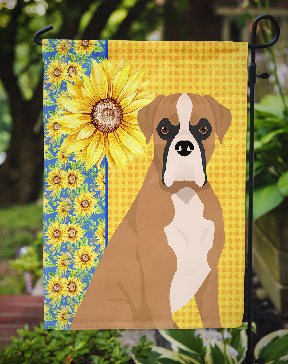 Summer Sunflowers Natural Eared Fawn Boxer Flag Garden Size  the-store.com.