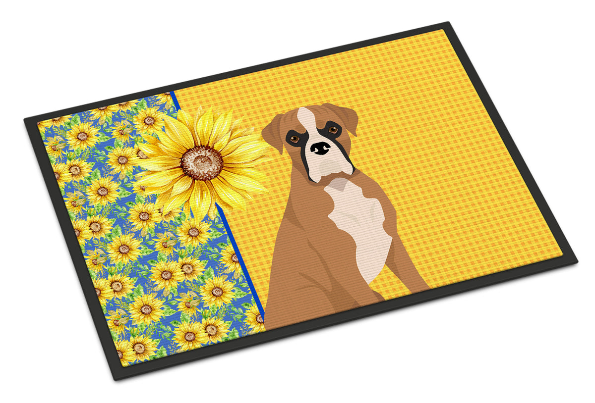 Buy this Summer Sunflowers Natural Eared Fawn Boxer Indoor or Outdoor Mat 24x36