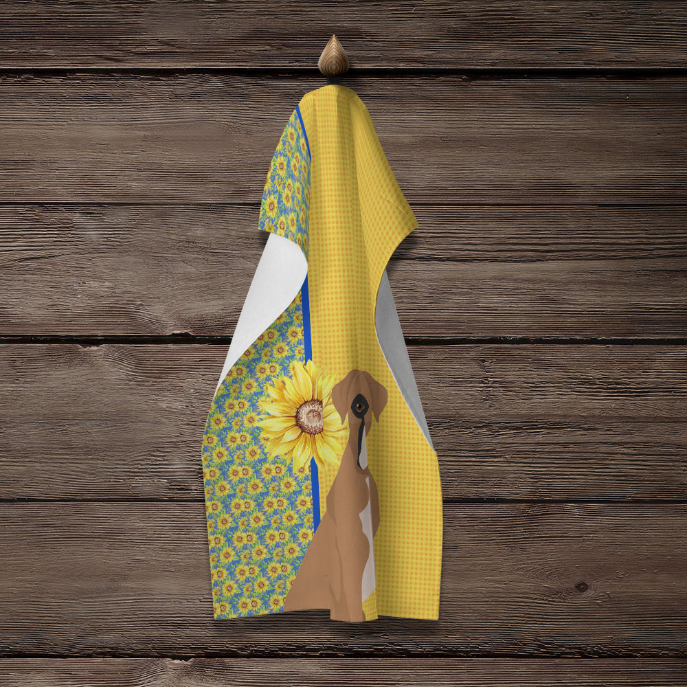 Summer Sunflowers Natural Eared Fawn Boxer Kitchen Towel - the-store.com