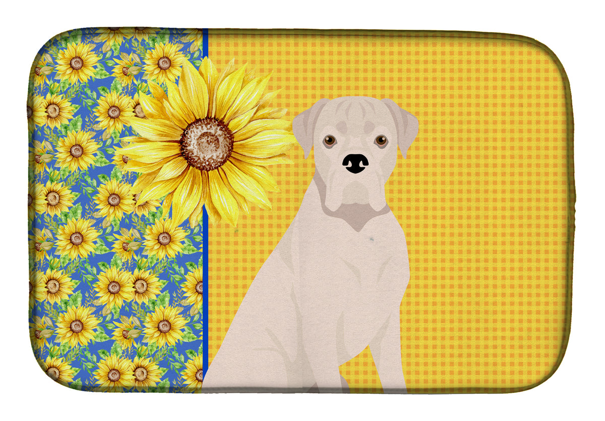 Summer Sunflowers Natural Eared White Boxer Dish Drying Mat