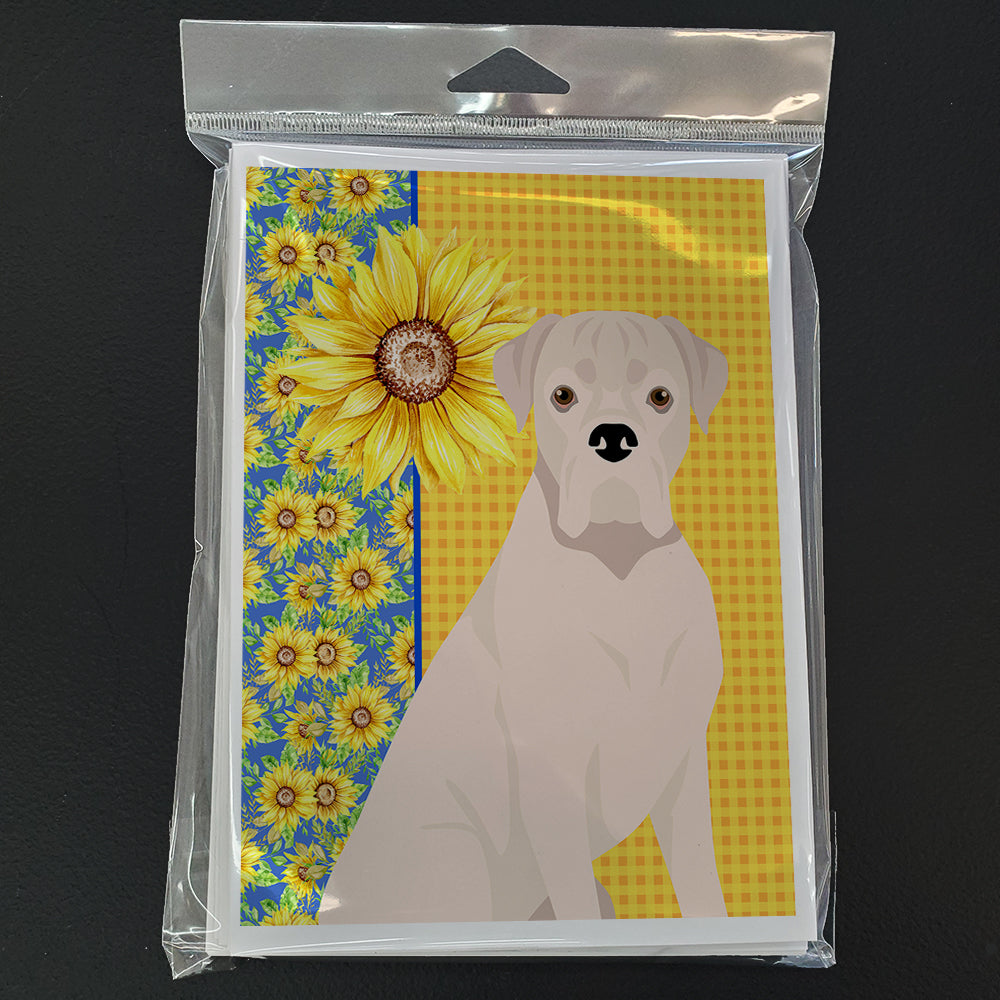 Summer Sunflowers Natural Eared White Boxer Greeting Cards and Envelopes Pack of 8 - the-store.com