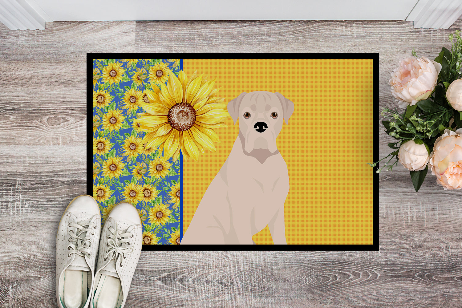 Summer Sunflowers Natural Eared White Boxer Indoor or Outdoor Mat 24x36 - the-store.com