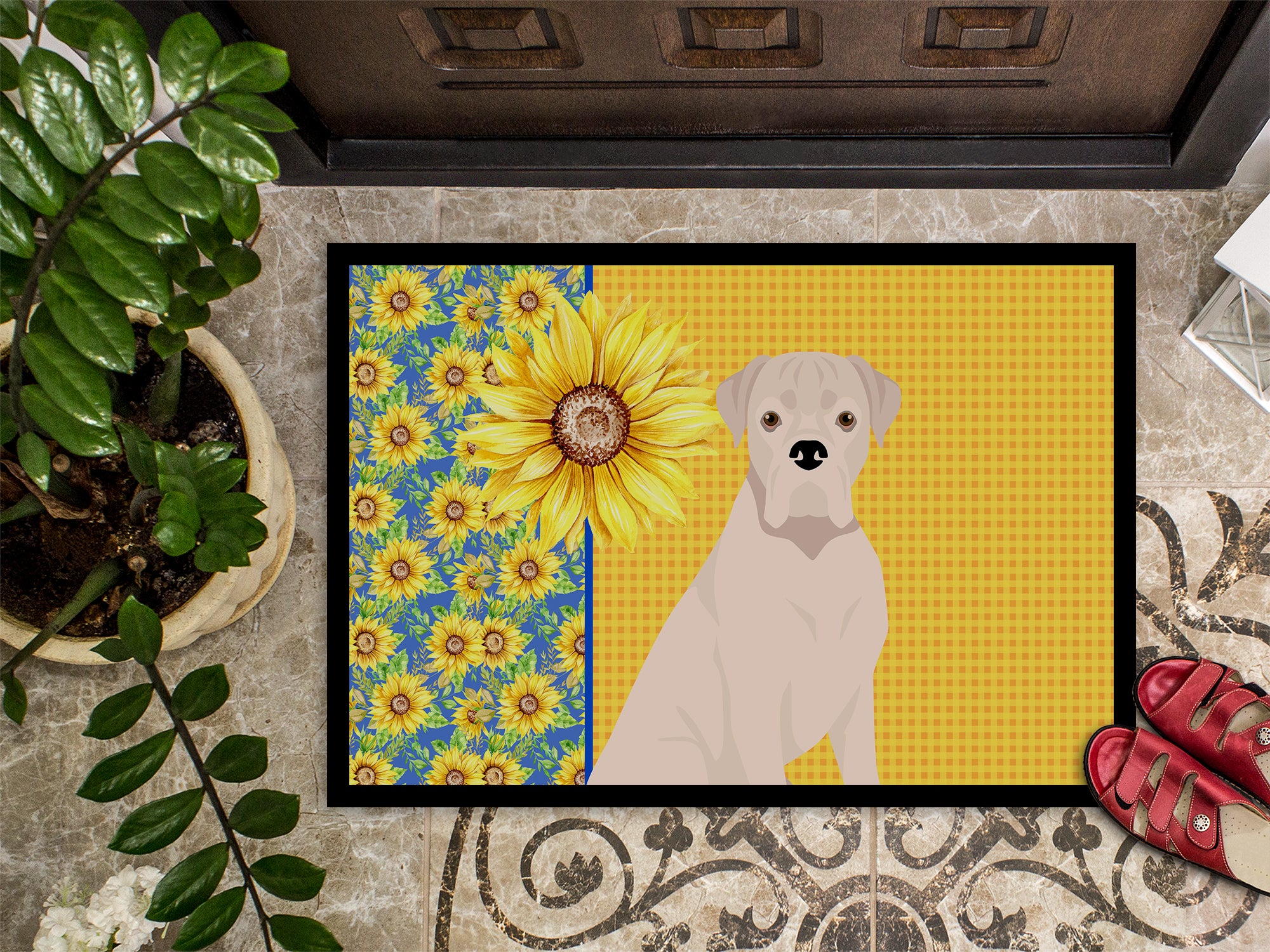 Summer Sunflowers Natural Eared White Boxer Indoor or Outdoor Mat 24x36 - the-store.com