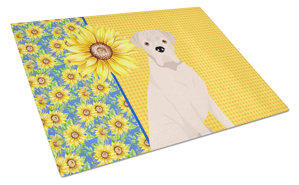 Buy this Summer Sunflowers Natural Eared White Boxer Glass Cutting Board Large