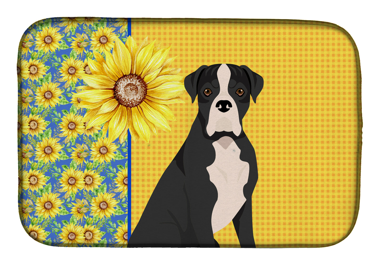 Summer Sunflowers Natural Eared Black Boxer Dish Drying Mat  the-store.com.