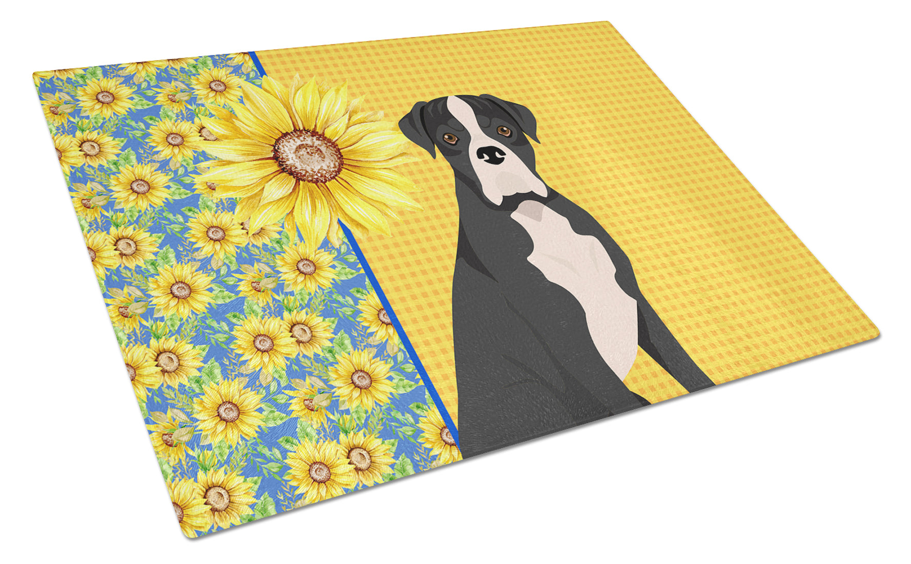 Buy this Summer Sunflowers Natural Eared Black Boxer Glass Cutting Board Large