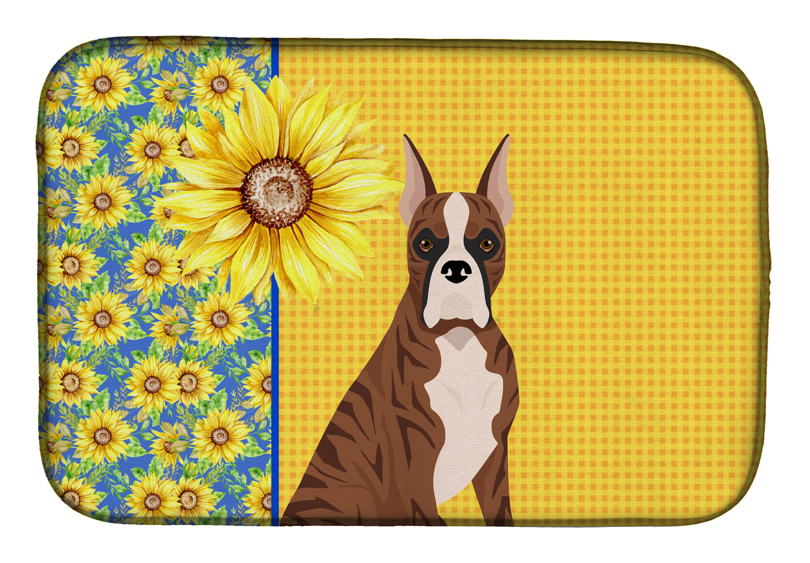Summer Sunflowers Red Brindle Boxer Dish Drying Mat  the-store.com.