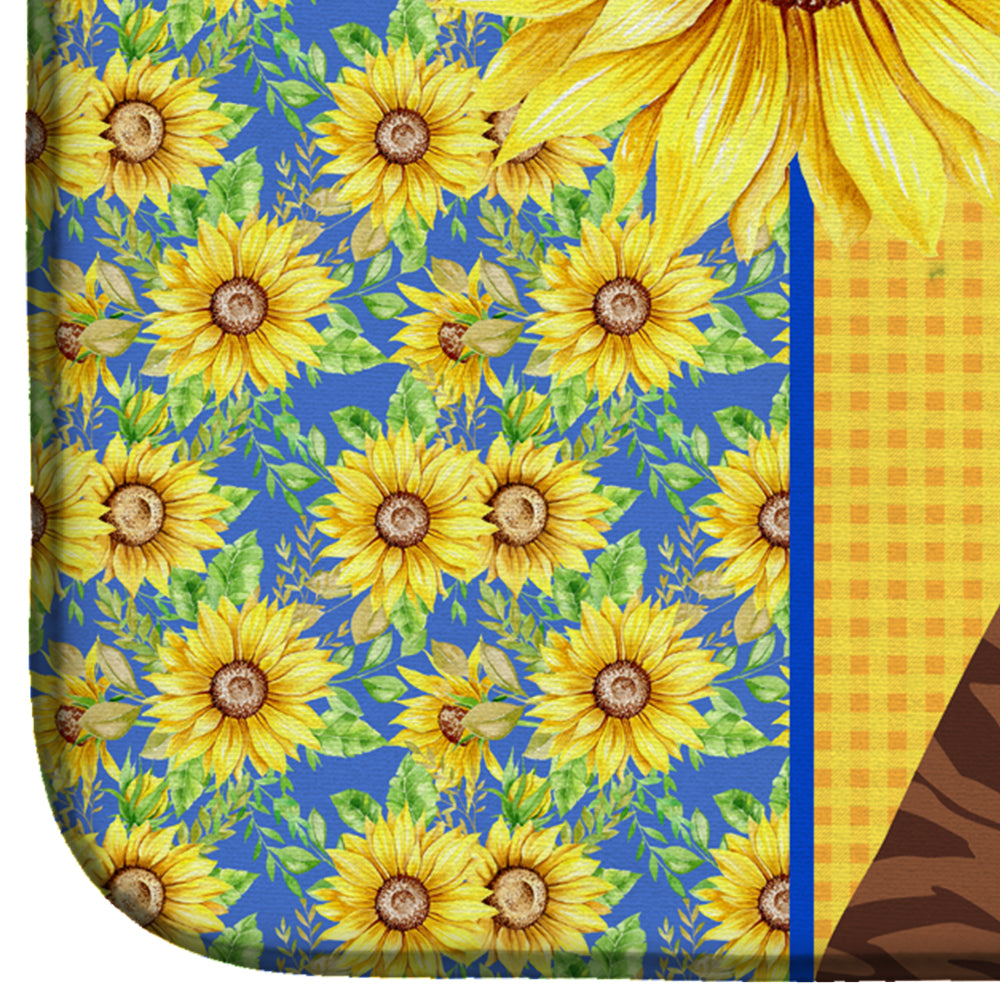 Summer Sunflowers Red Brindle Boxer Dish Drying Mat